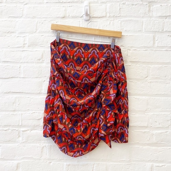 Anthropologie || Dolan Ruched Ruffle Mini Skirt Red Purple Medium - Picture 1 of 9